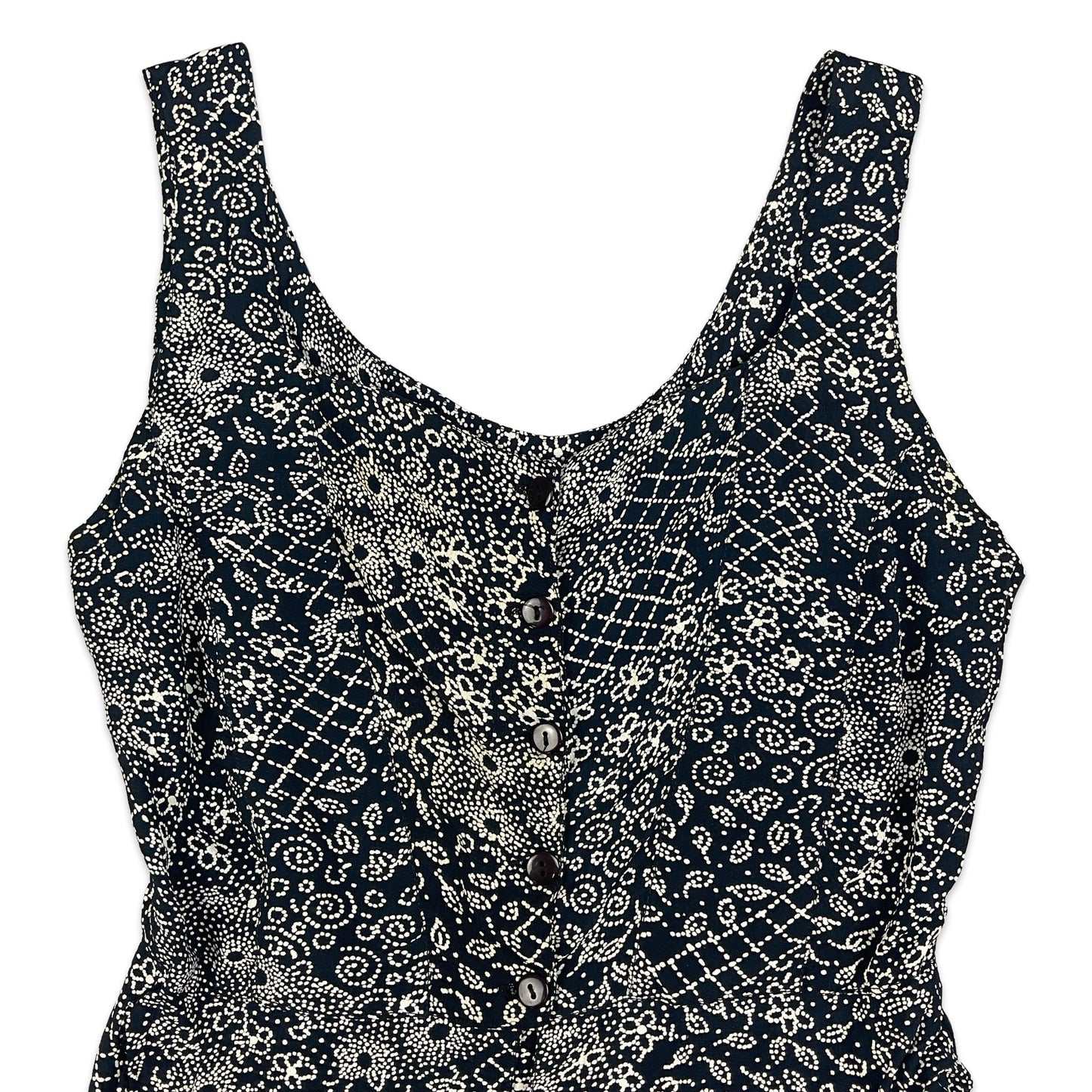 Vintage Navy & White Ditsy Floral Print Crop Top 6 8 10