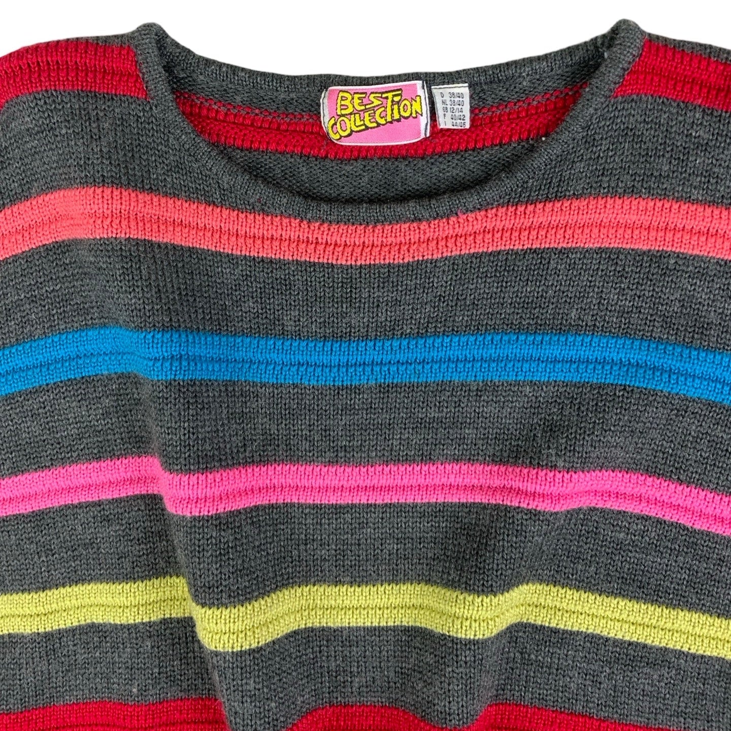 Vintage ‘Best Collection’ Green Pink Red Blue Stripe Jumper 14 16