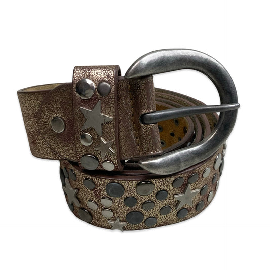 Vintage Metallic Silver Belt with Star Studs