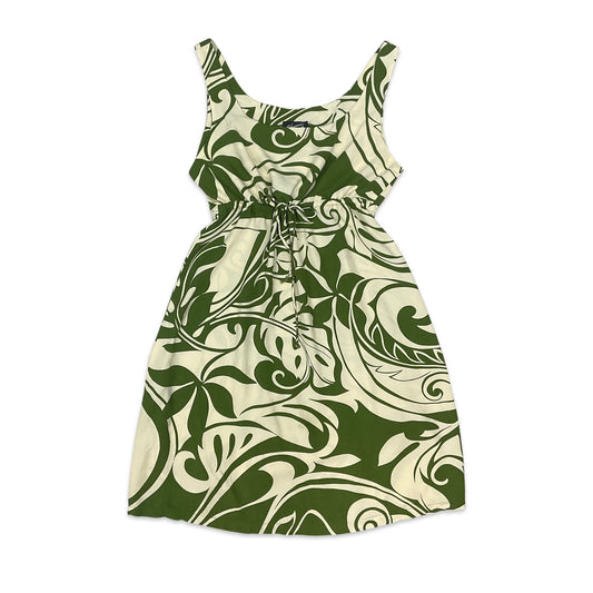 Vintage Green & White Floral Aline Dress 8 10
