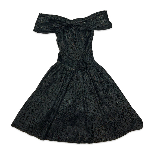 Y2K Black Glittery Animal Print Off Shoulder Dress 8