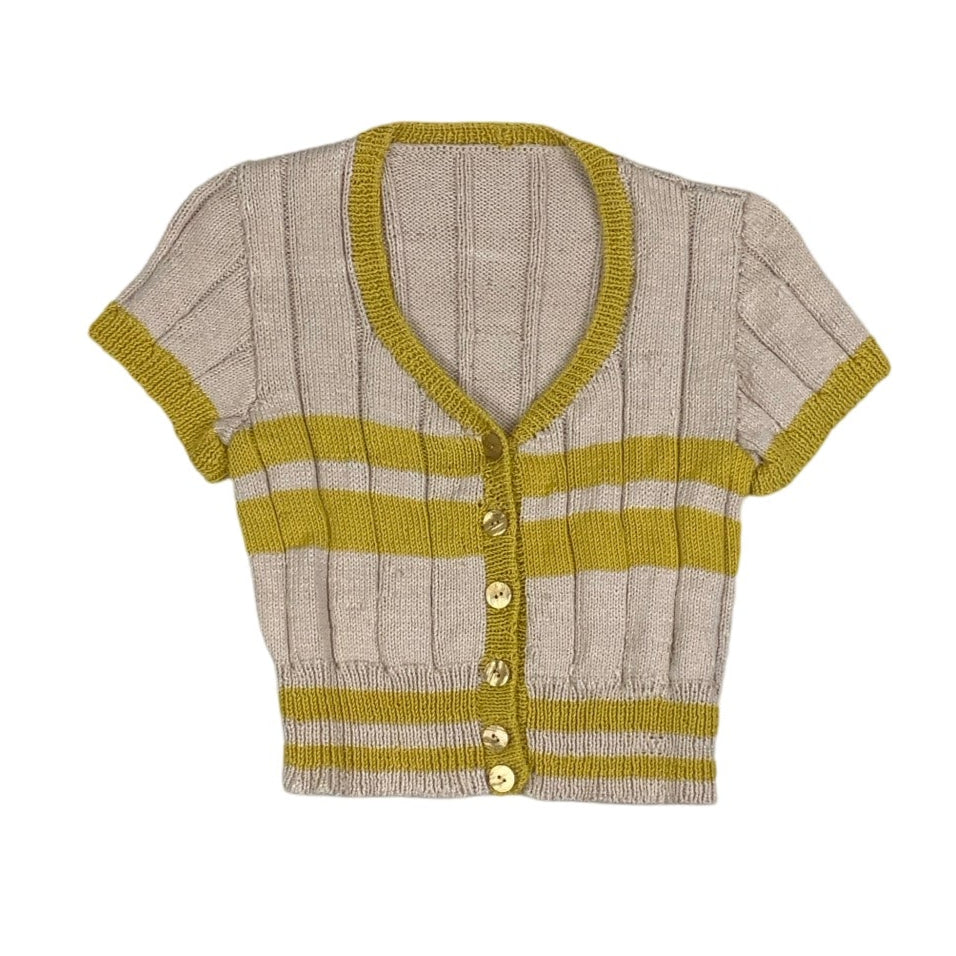 Vintage 90s 00s Yellow Beige Striped Cropped Knitted Top 8 10 S