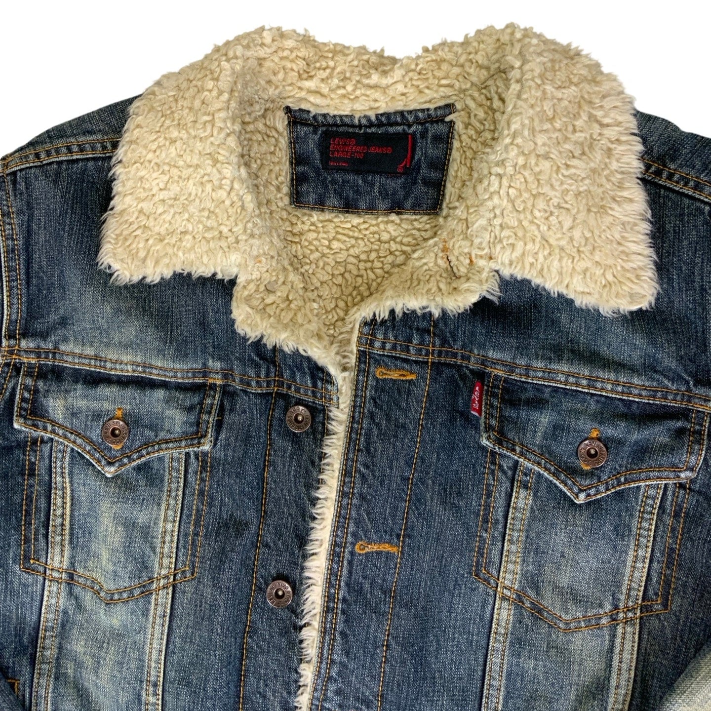 Vintage 90s Levi's Distressed Sherpa Denim Jacket M