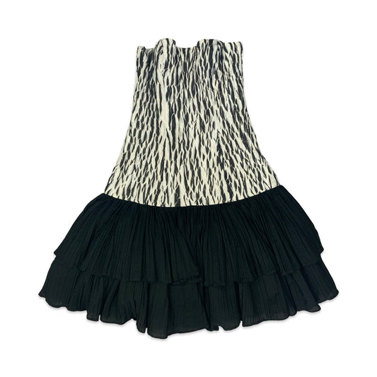 90s Black & White Drop Waist Pleated Mini Dress 6 8