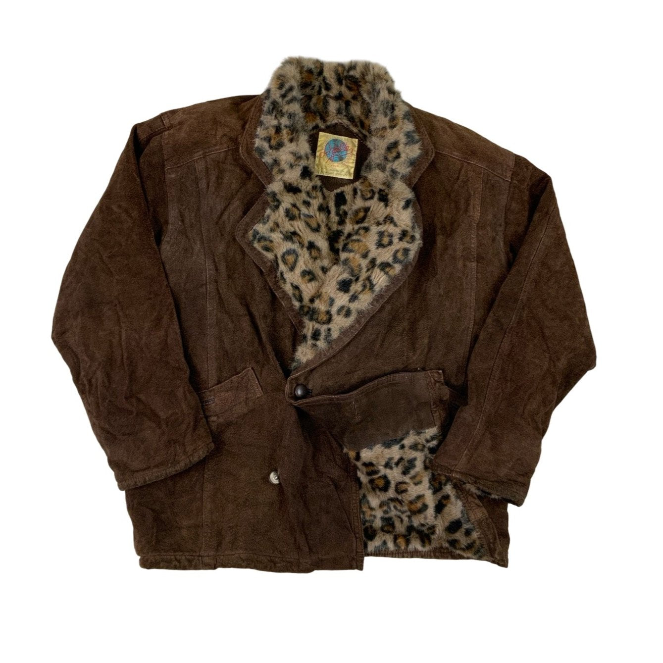 Vintage Leopard Print Shearling Coat M L