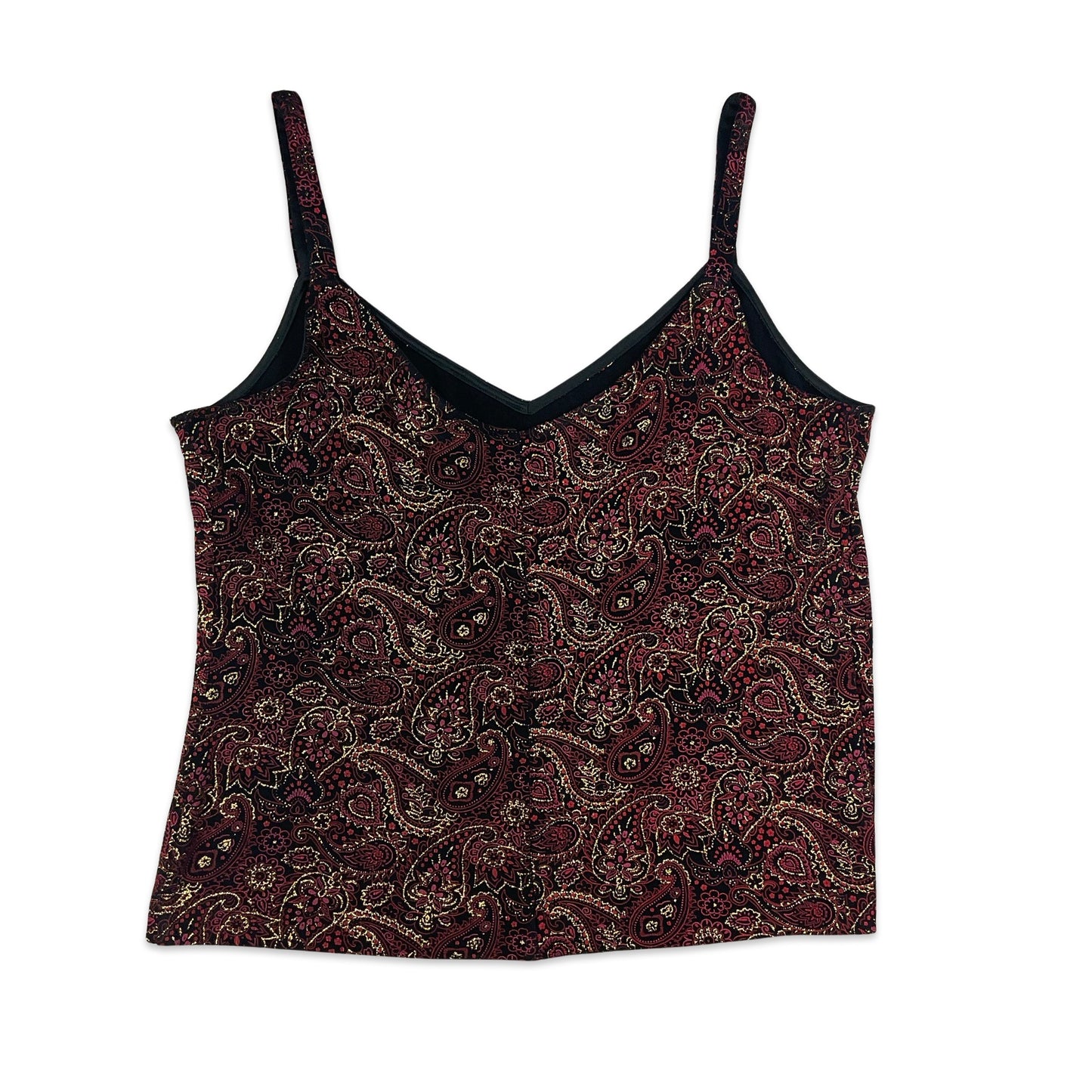 90s Red & Gold Paisley Print Vest Top 10 12 14 16
