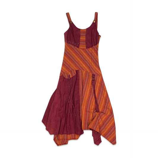 90s Orange & Purple Striped Drop Waist Maxi Dress