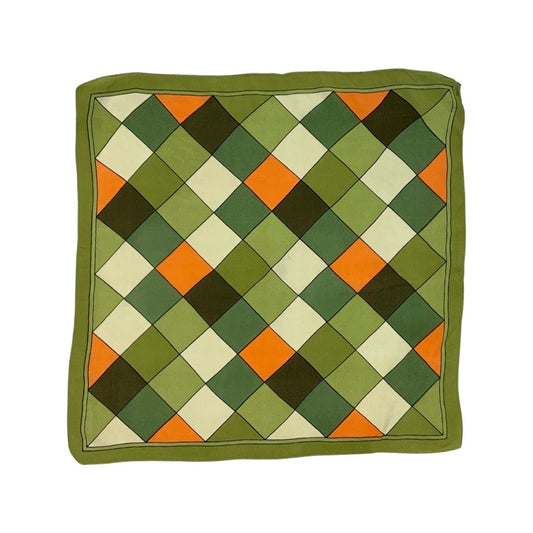 Vintage Green and Orange Squares Silk Scarf