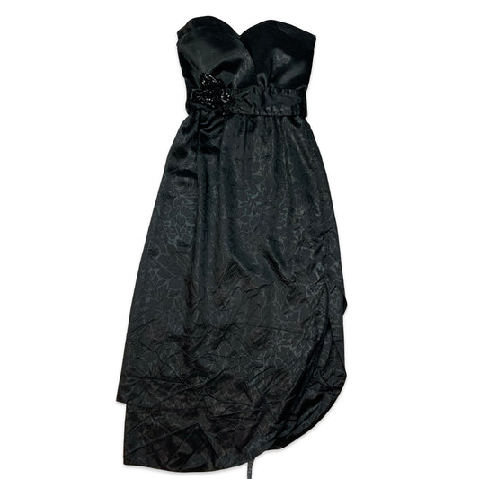 90s Black Satin Strapless Maxi Dress 10