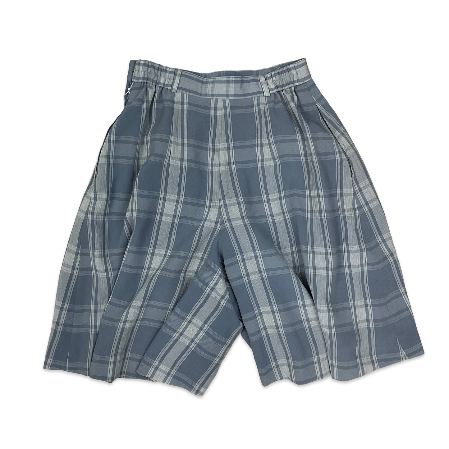Vintage Blue Checked Pleated Shorts 4 6 8