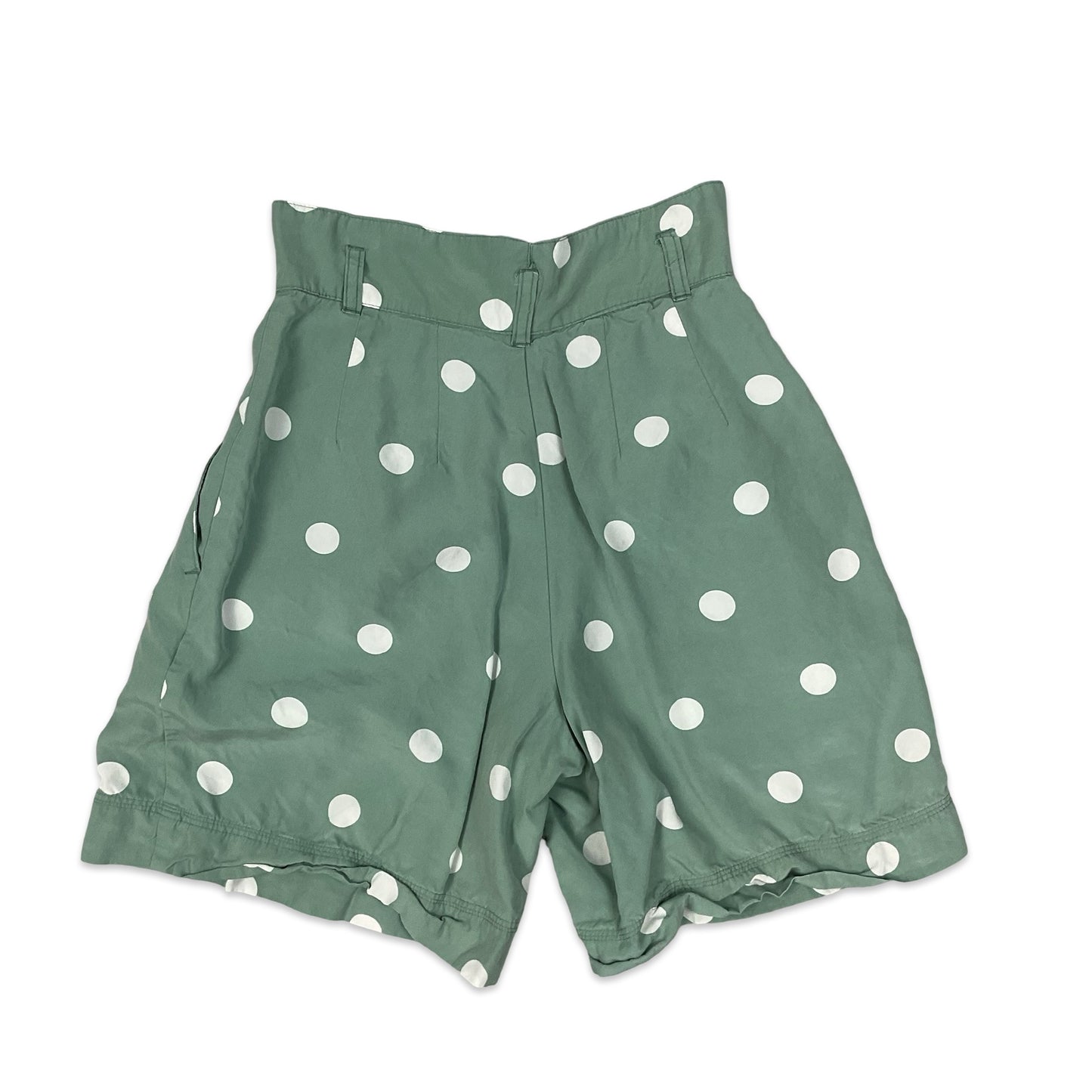 Vintage Green & White Polka Dot High Waisted Pleated Shorts 6
