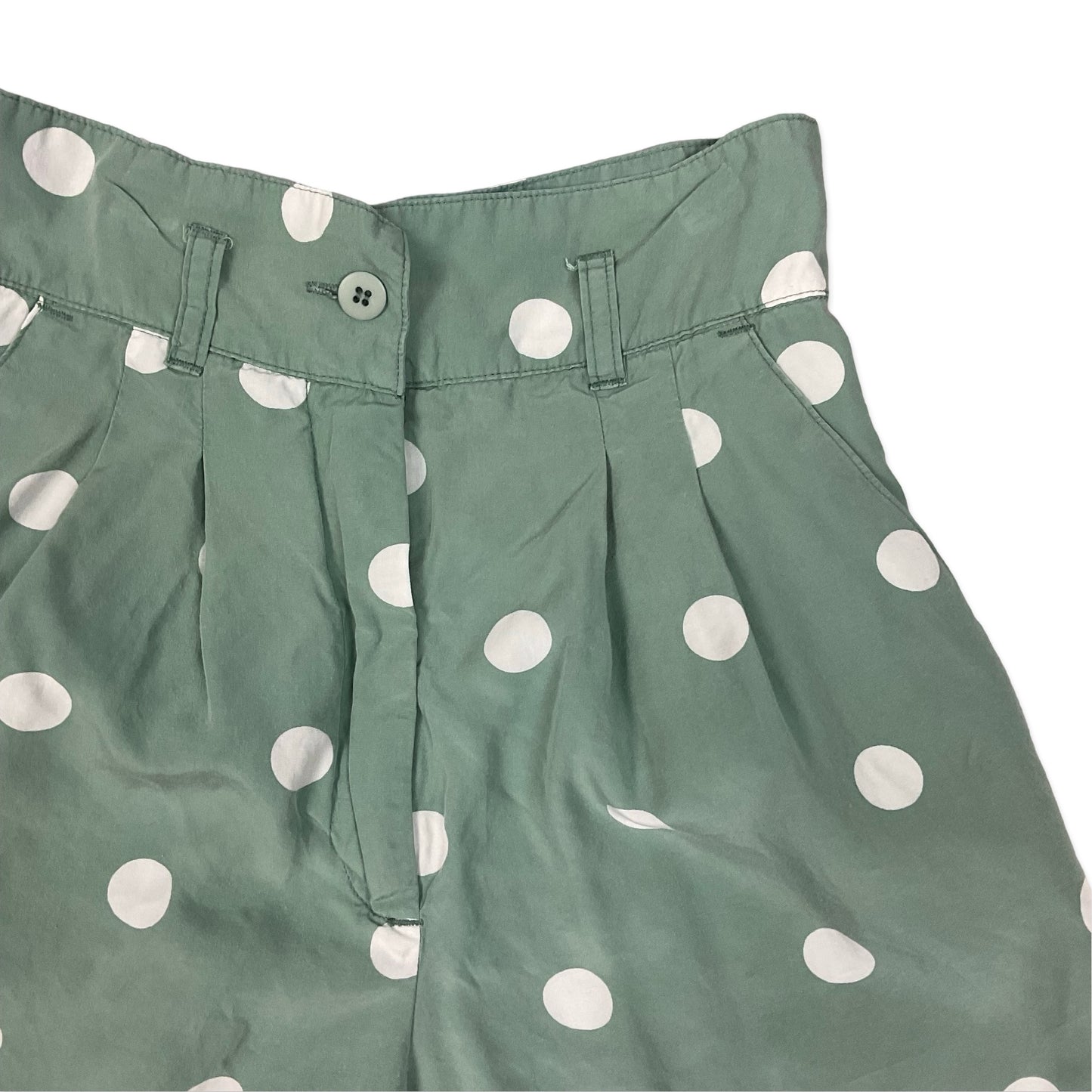 Vintage Green & White Polka Dot High Waisted Pleated Shorts 6