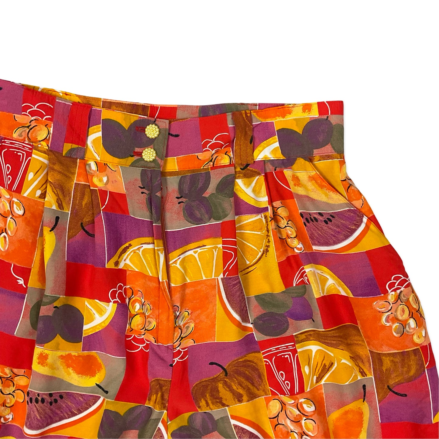 Vintage 80s Abstract Print Red & Orange Pleated Shorts 12