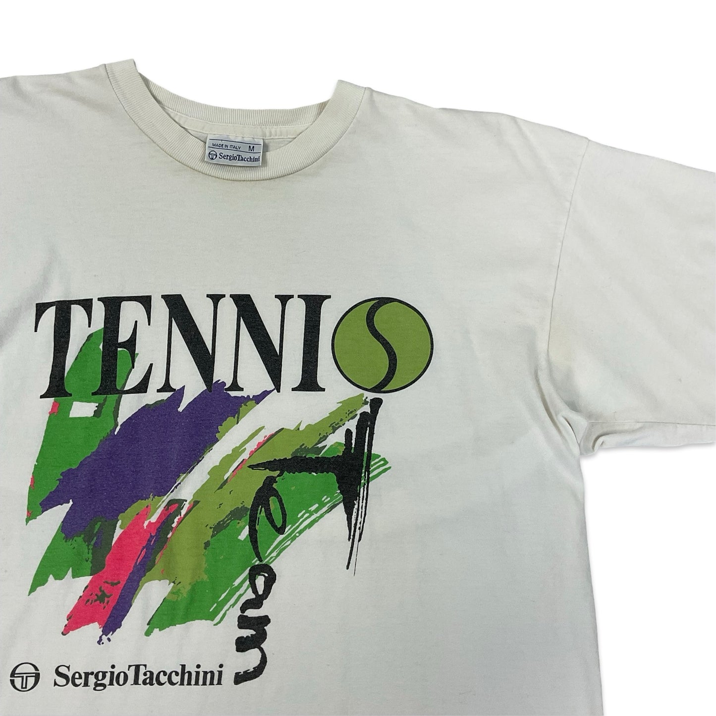 Vintage 90s Sergio Tacchini "Tennis" Graphic White Tee M