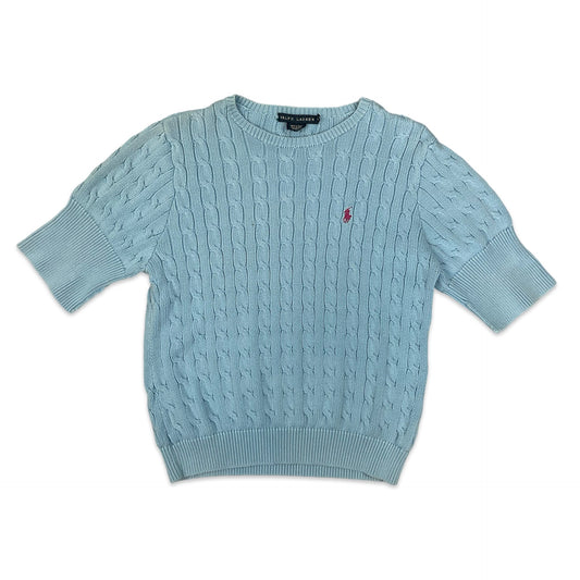 Ralph Lauren Blue Cable Knit Short Sleeve Jumper L