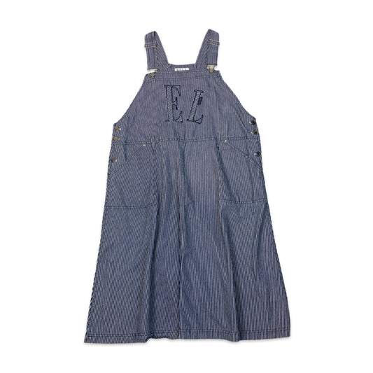 90s Elle Denim Stripey Dungaree Midi Maxi Dress 18