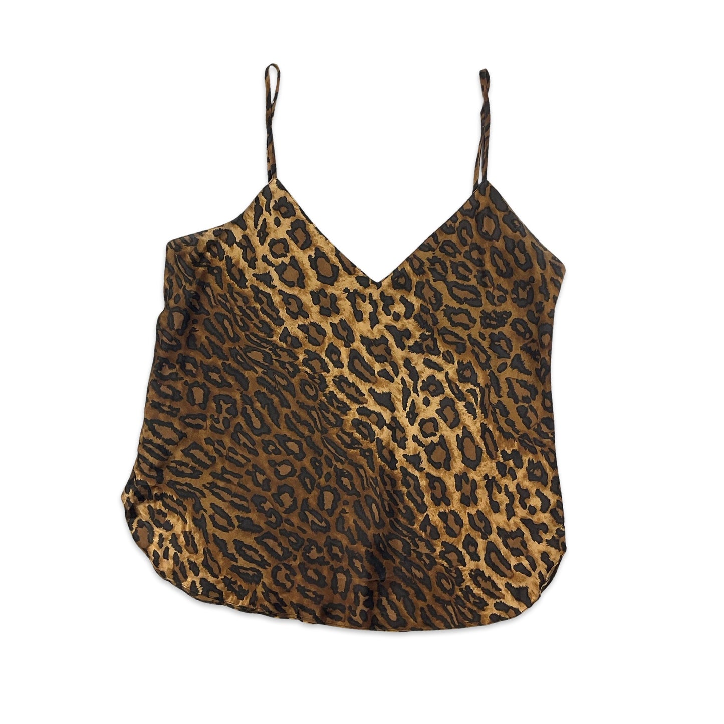 90s Cheetah Print Spaghetti Strap Loose Fit Silk Cami Top 10 12 14