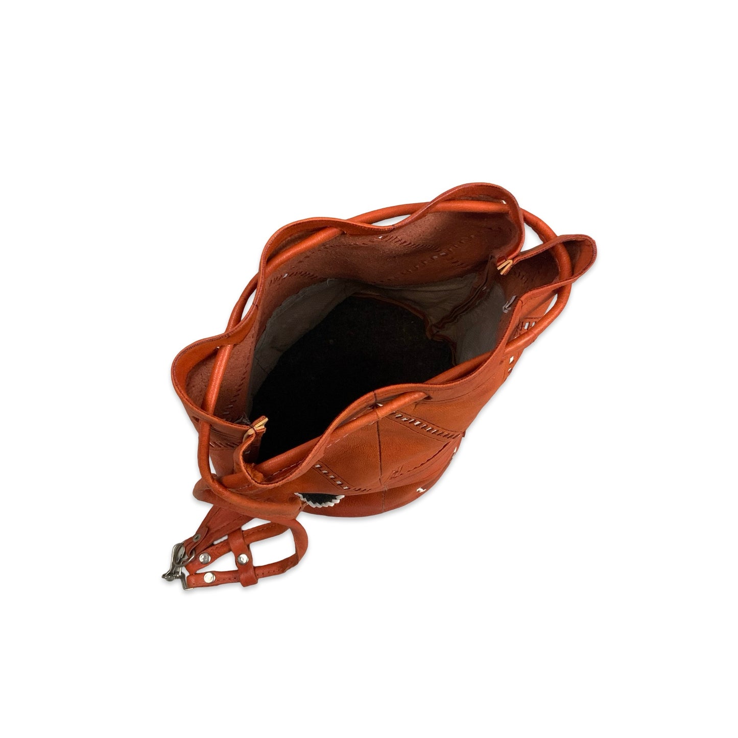 Vintage Orange Leather Boho Hippy Shoulder Bucket Bag