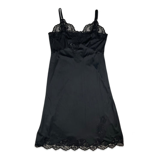 90s Black Midi Slip Dress 6 8 10