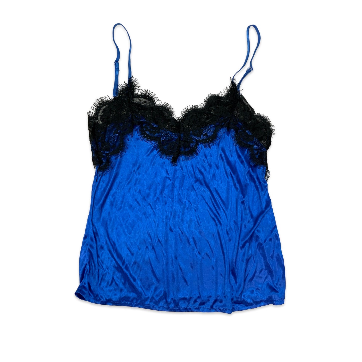 Y2K Blue Spaghetti Strap Top with Black Lace 6 8