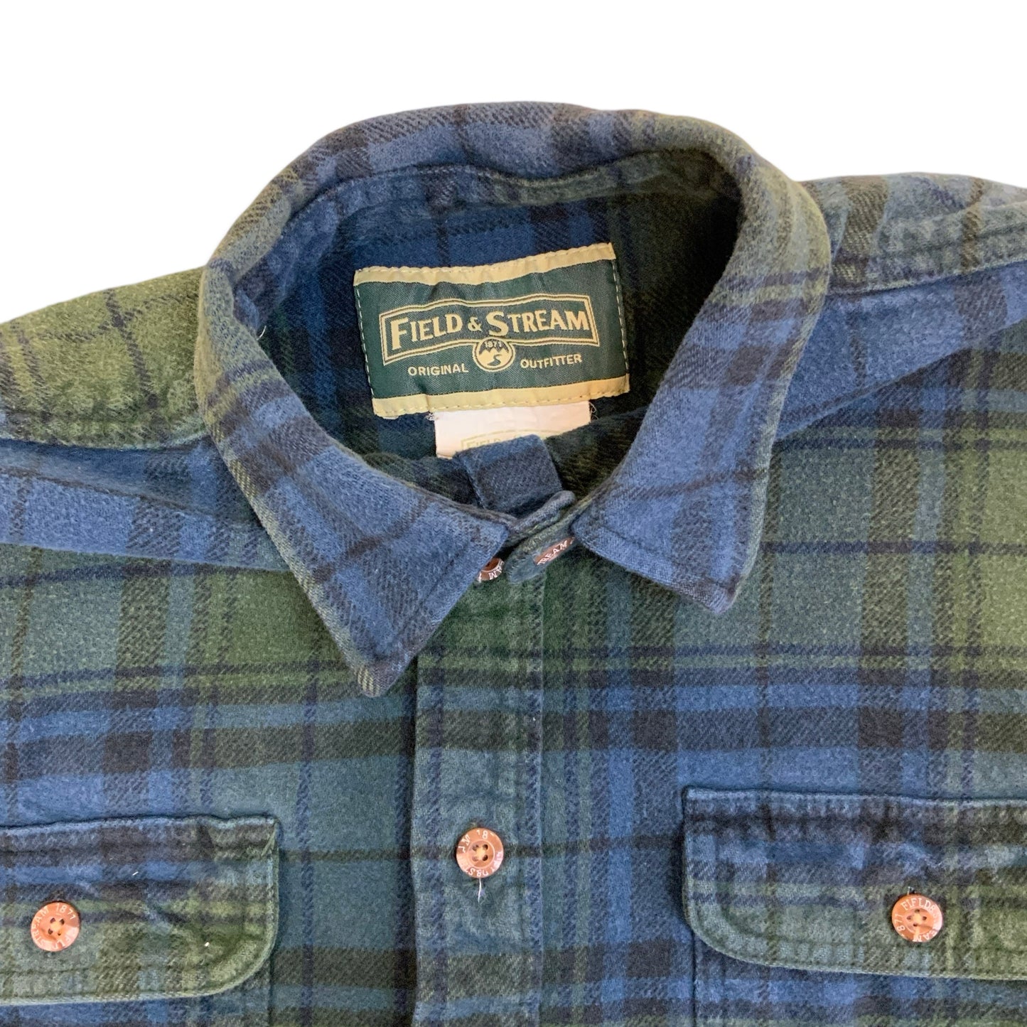 Vintage Green & Blue Plaid Flannel Shirt L XL