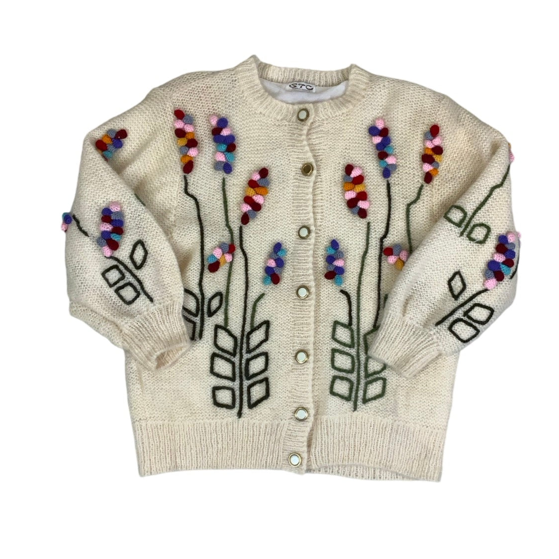 Vintage ‘S.T.C. Original Fashion’ Cream Botanical Embroidered Cardigan 16 18 L