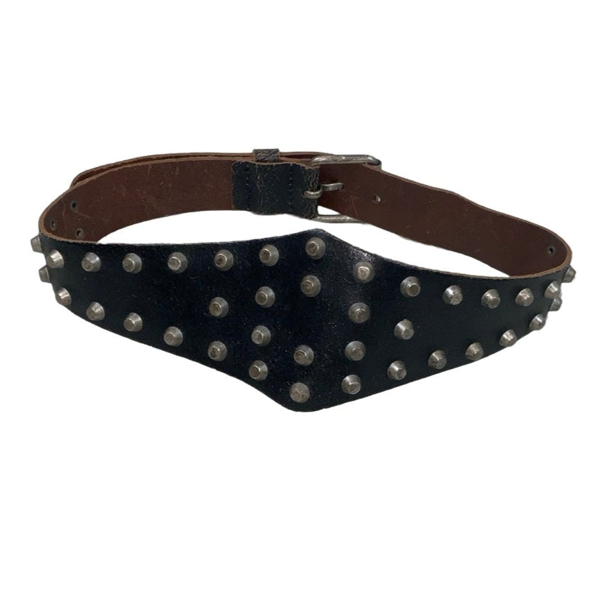 Vintage 00s ‘ZU4GIRLS+’ Black Leather Punk Silver Studded Statement Belt