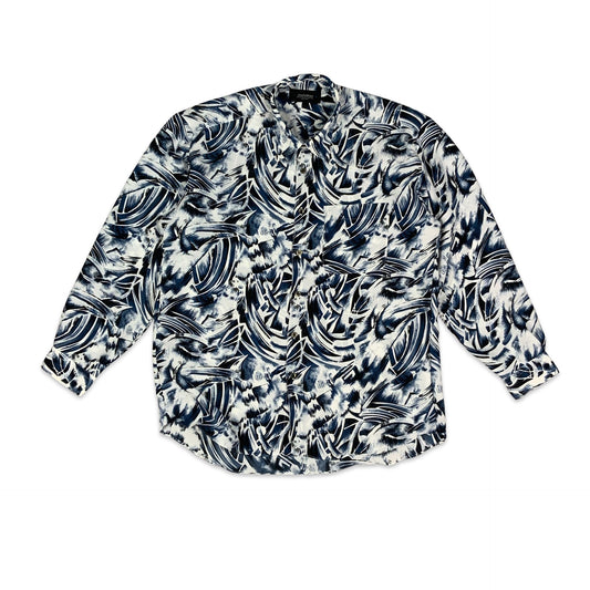 90s Y2K White & Blue Abstract Print Shirt L