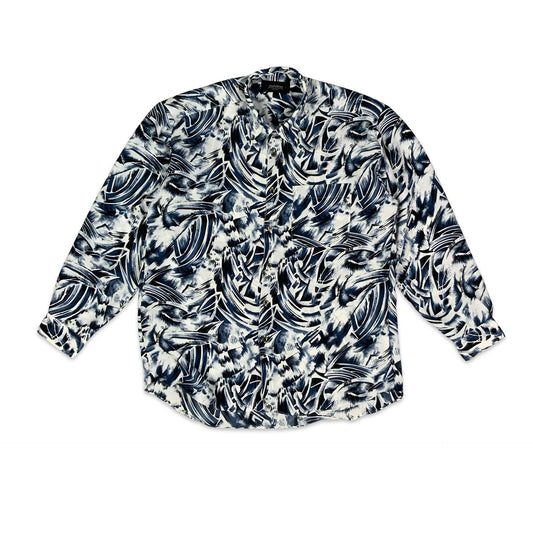 90s Y2K White & Blue Abstract Print Shirt M L