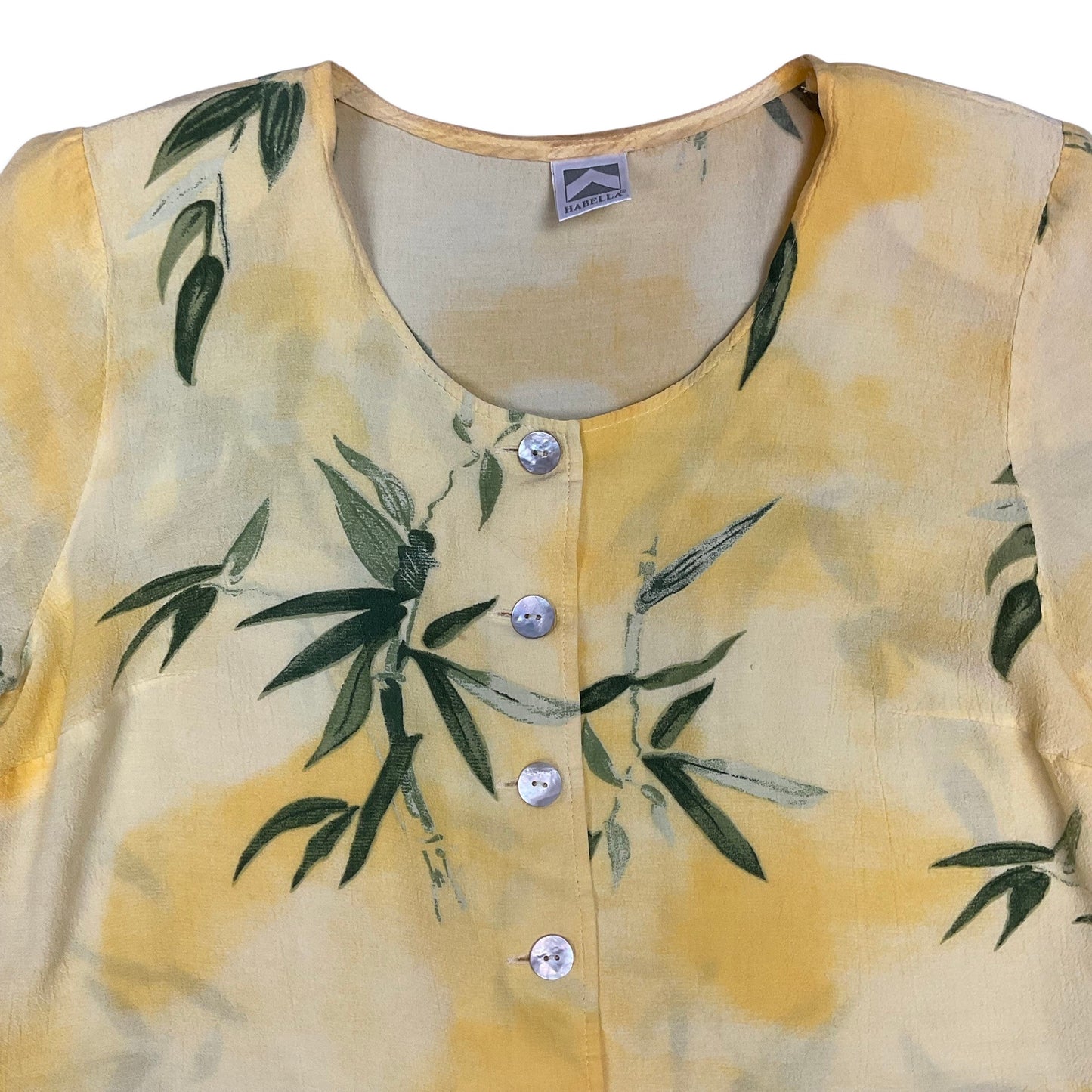 80s Yellow & Green Floral Button Up Crop Top 14 16