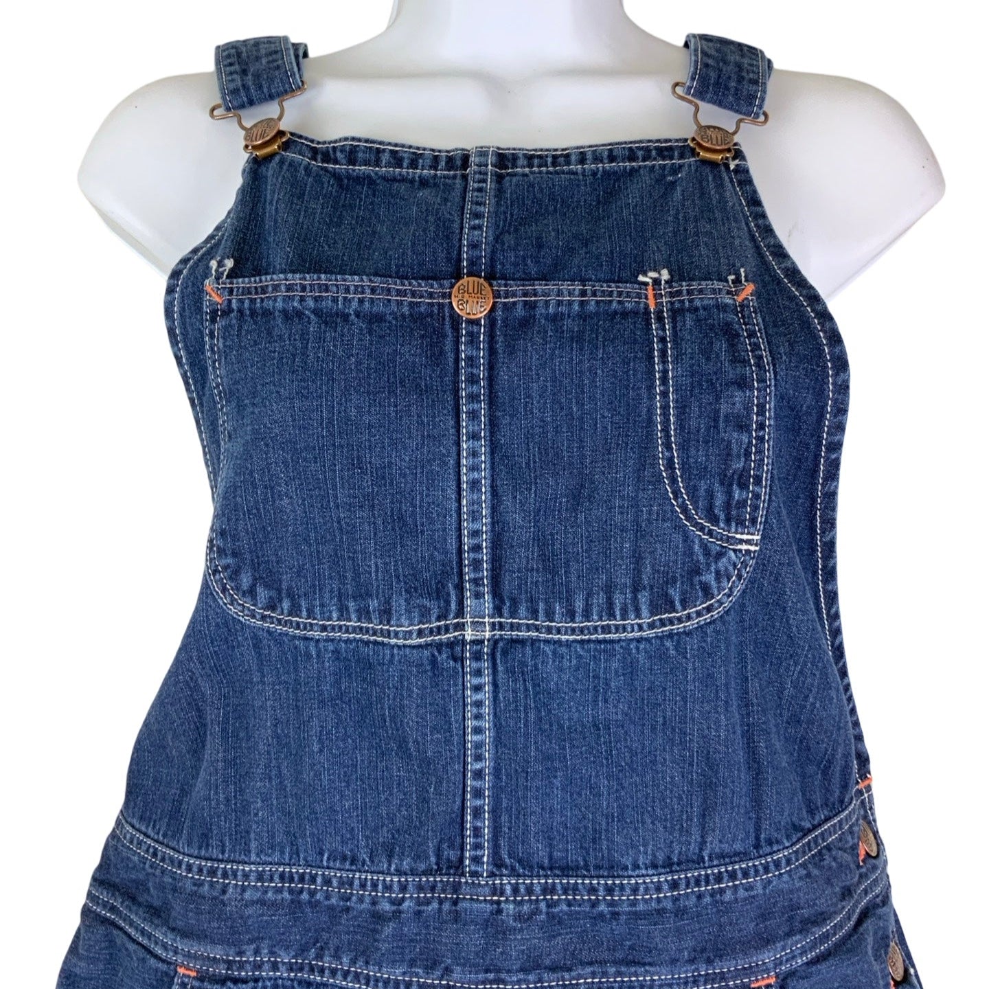 Vintage 90s Blue Blue Dungaree Pinafore Mini Dress 14 16 L