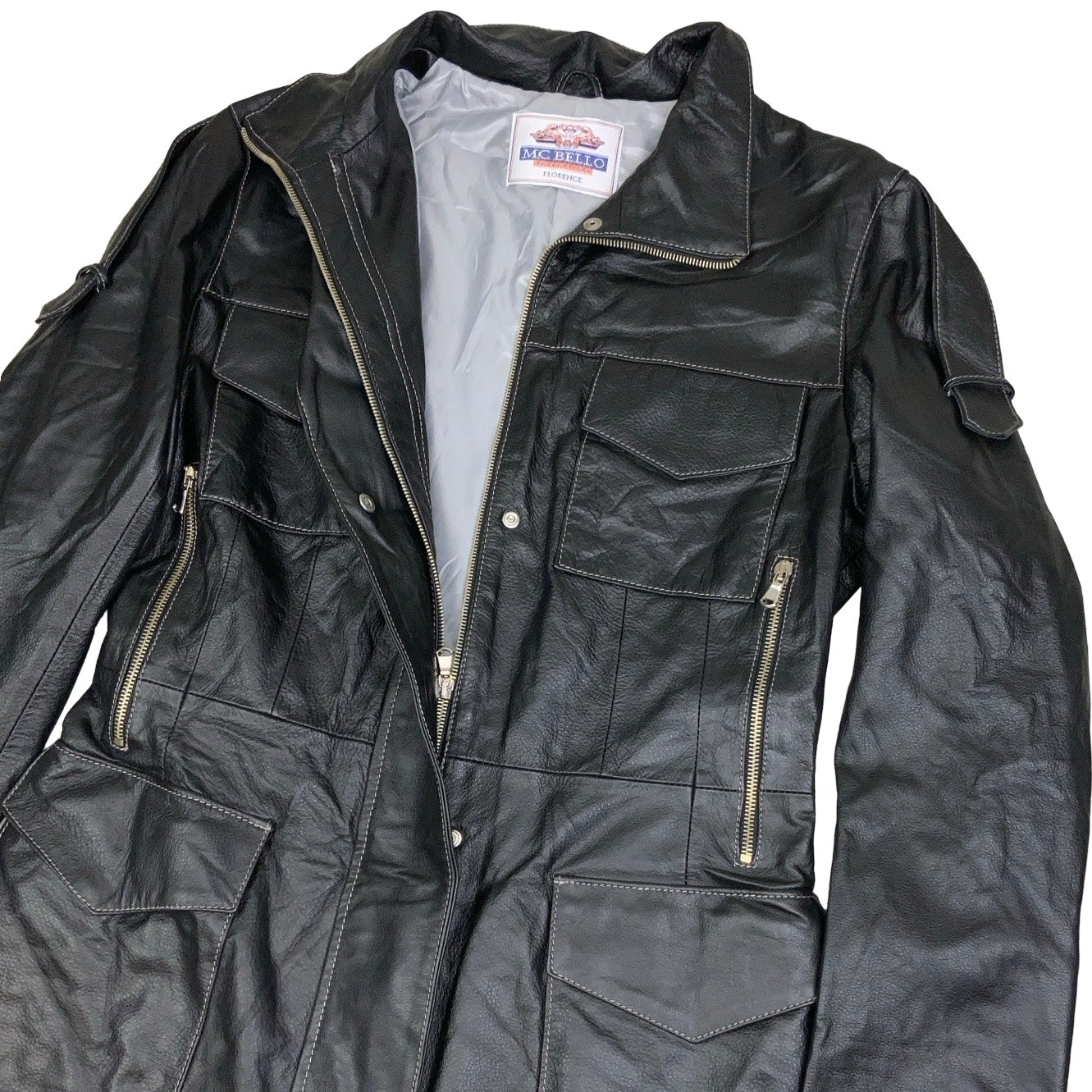 Vintage ‘M.C. Bello’ Black Leather Trench Coat Jacket S M