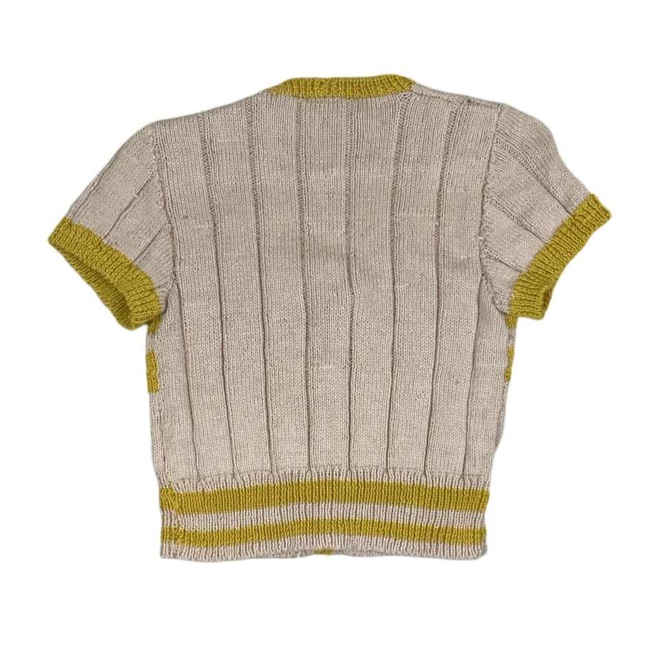 Vintage 90s 00s Yellow Beige Striped Cropped Knitted Top 8 10 S