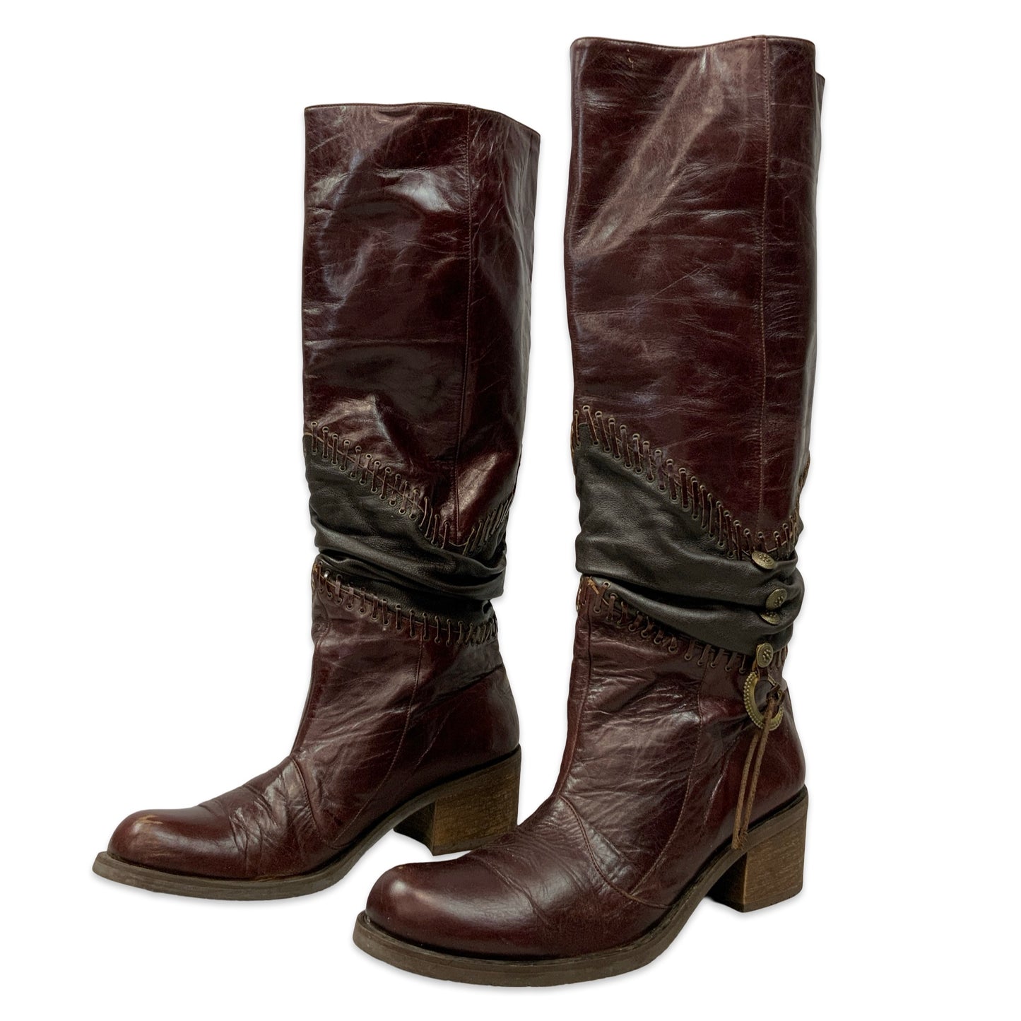 Vintage Burgundy Knee High Boots UK 6