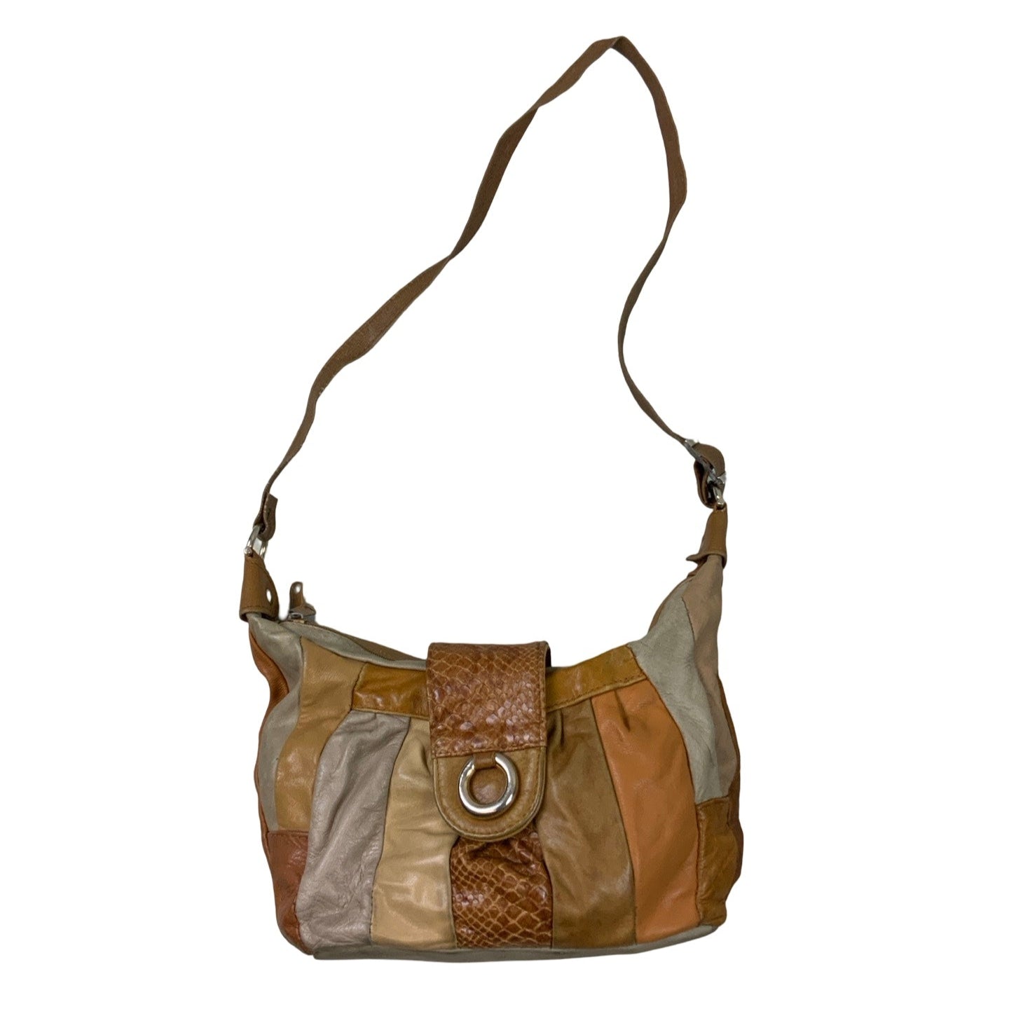 Vintage 00s Y2k Beige Patchwork Slouchy Hobo Shoulder Handbag