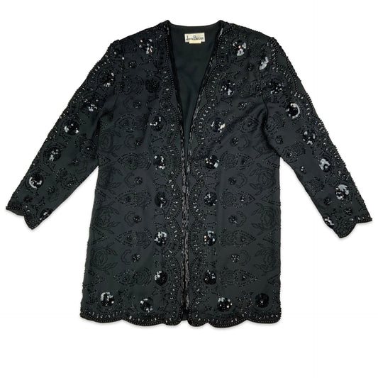 Vintage Black Beaded Long Cardigan 10 12 14