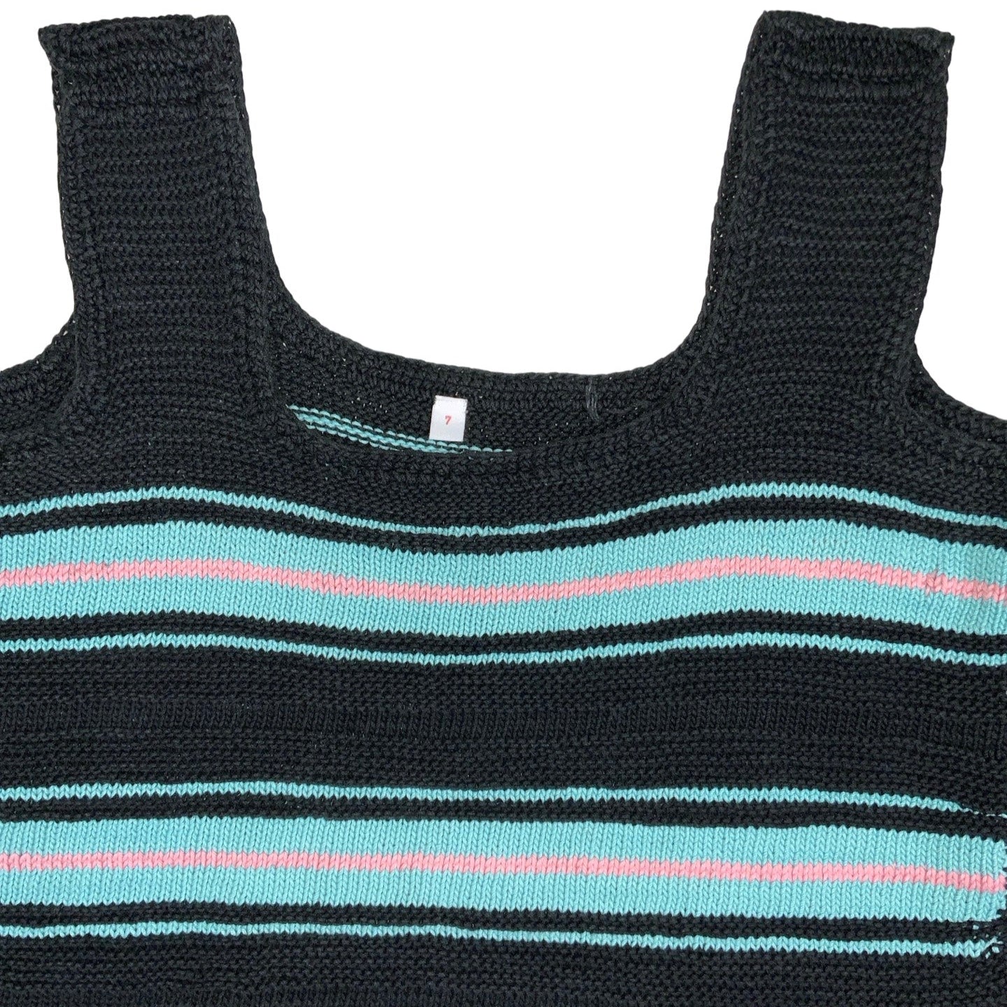 Vintage 80s 90s Blue Pink Black Striped Knitted Vest Top 8 10