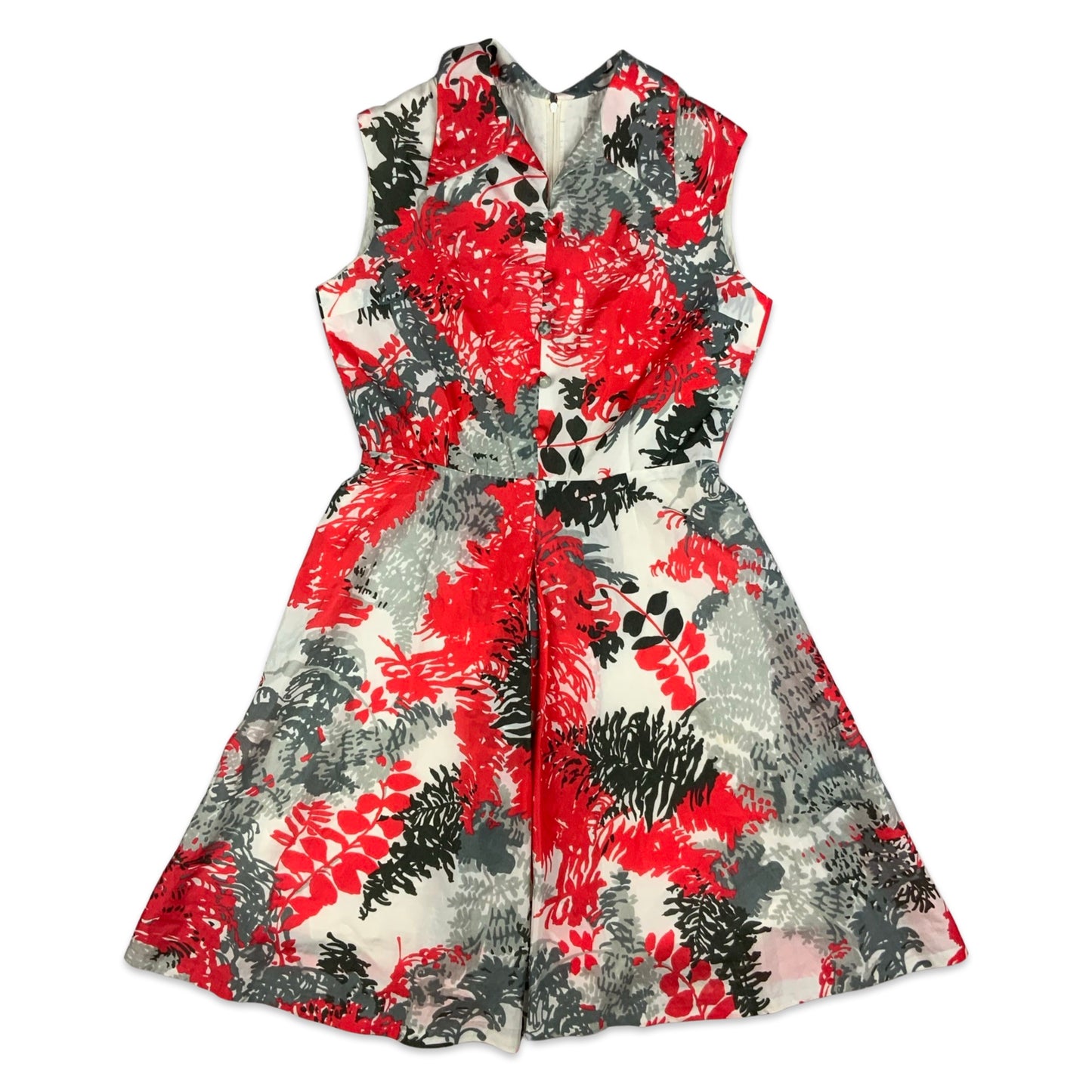 70s Red White & Grey Floral Shift Dress