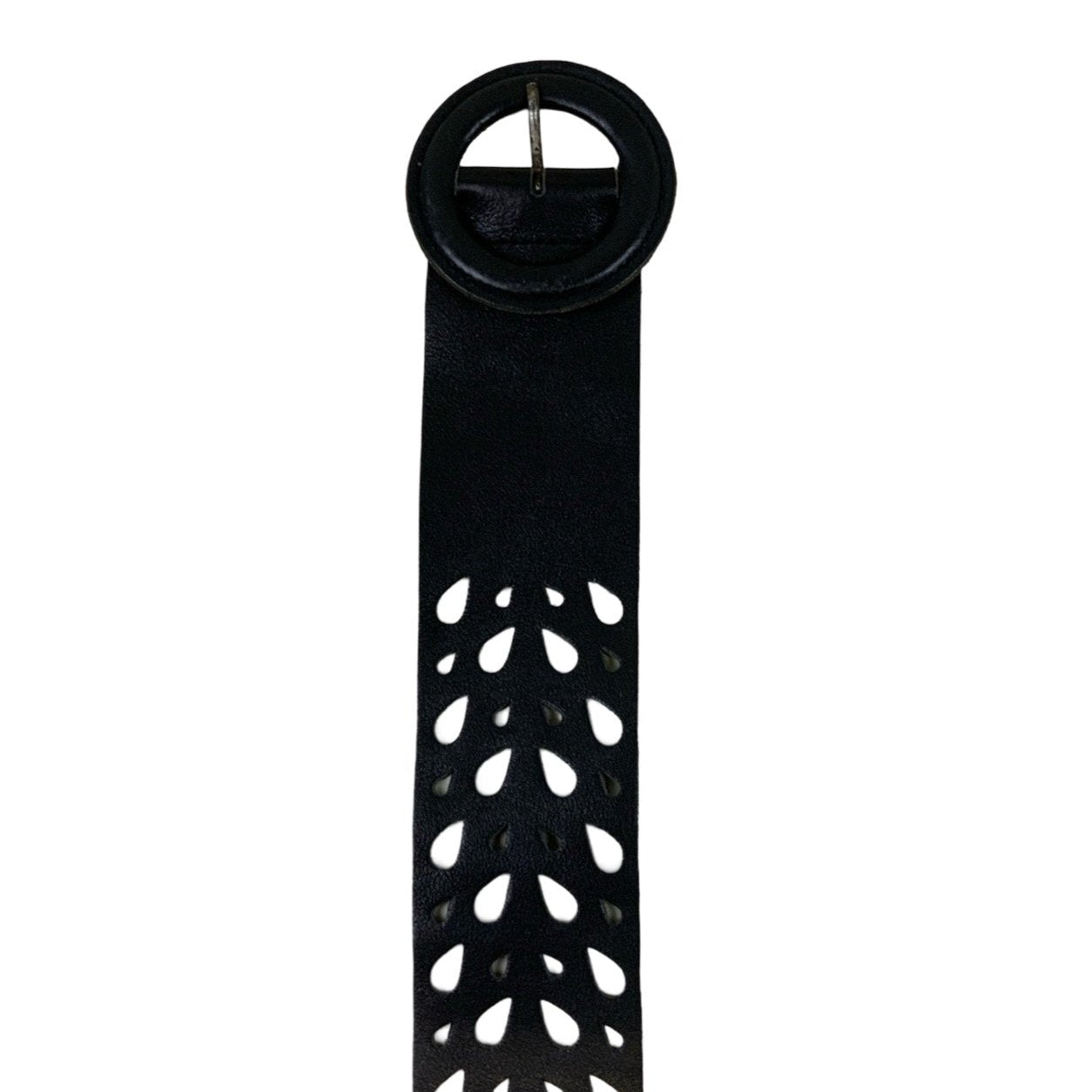 Vintage Black Leather Perforated Pattern Belt