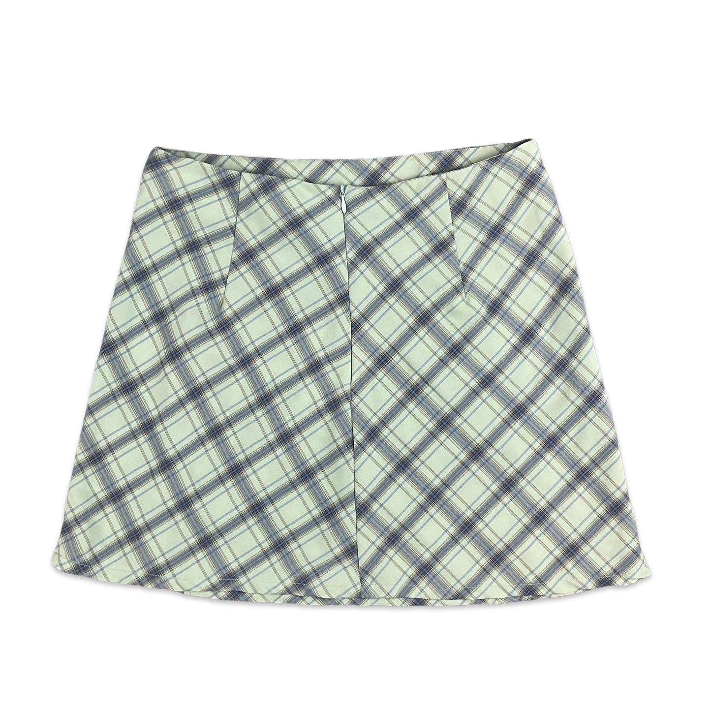 Vintage 90s Light Green Blue Tartan Aline Mini Skirt 8 10