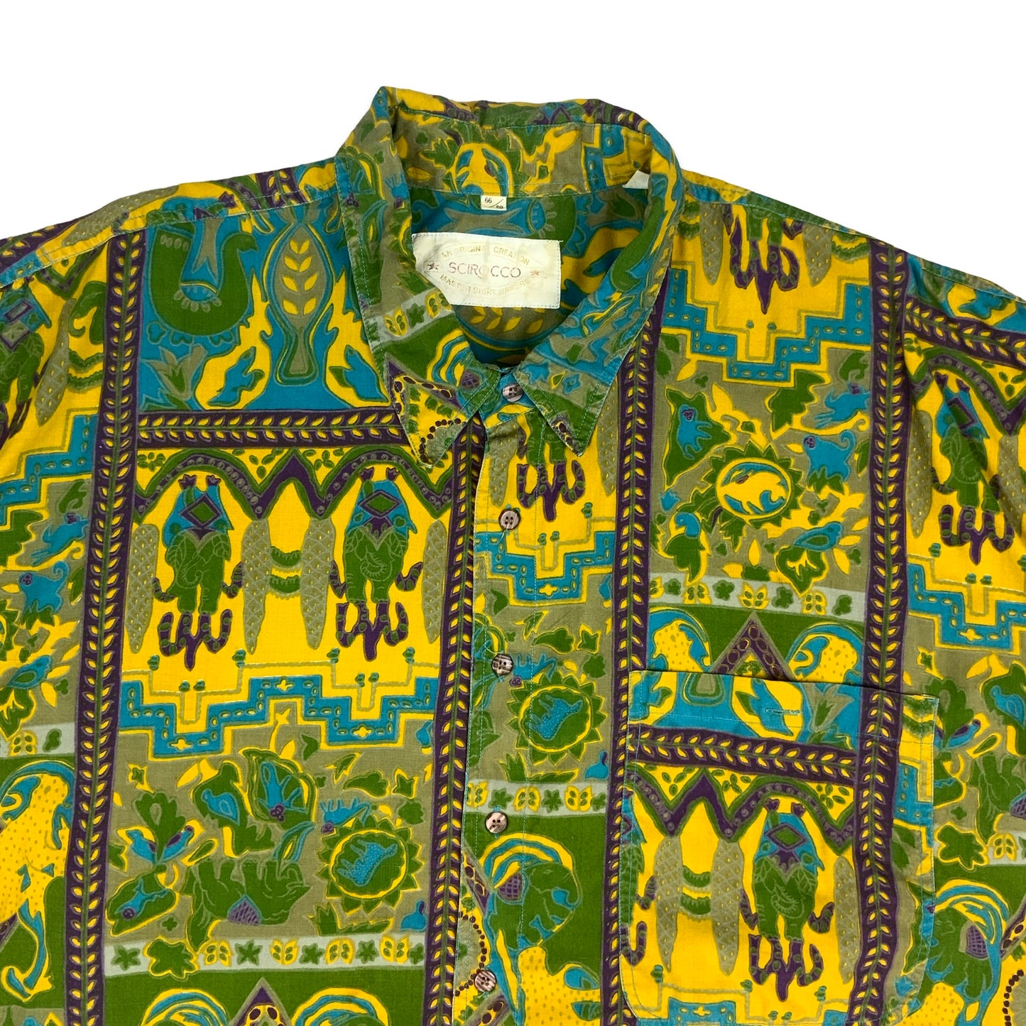 Vintage Green & Yellow Tribal Print Oversized Shirt 4XL