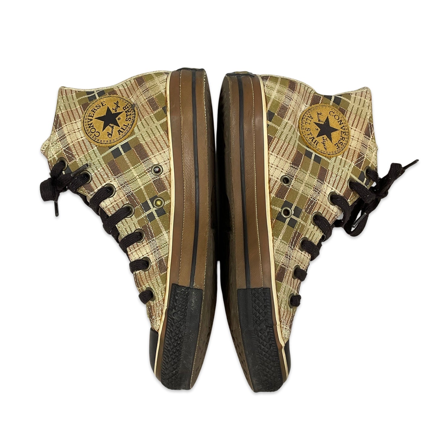 Brown & Khaki Check High Top Converse UK5