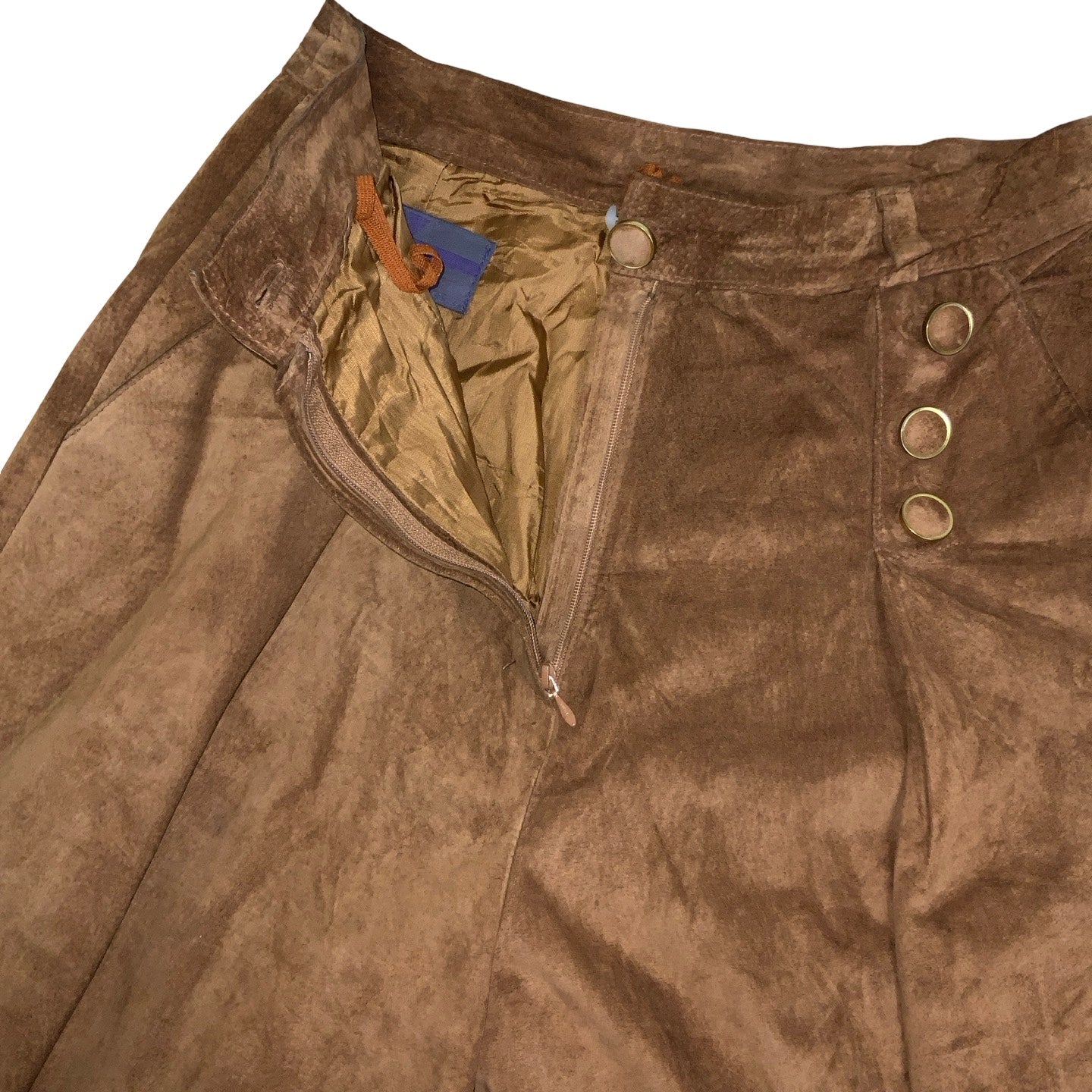 Vintage 60s 70s 'Design' High Waisted Brown Suede Culotte Shorts 10 12