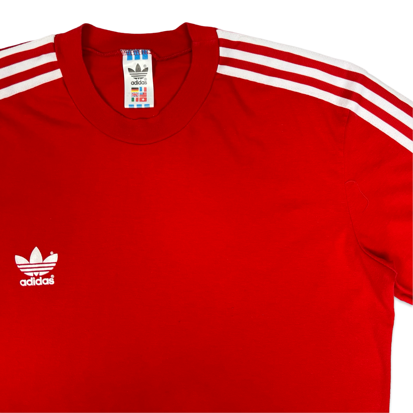 Vintage 80s 90s Adidas Red Three Stripe Tee M