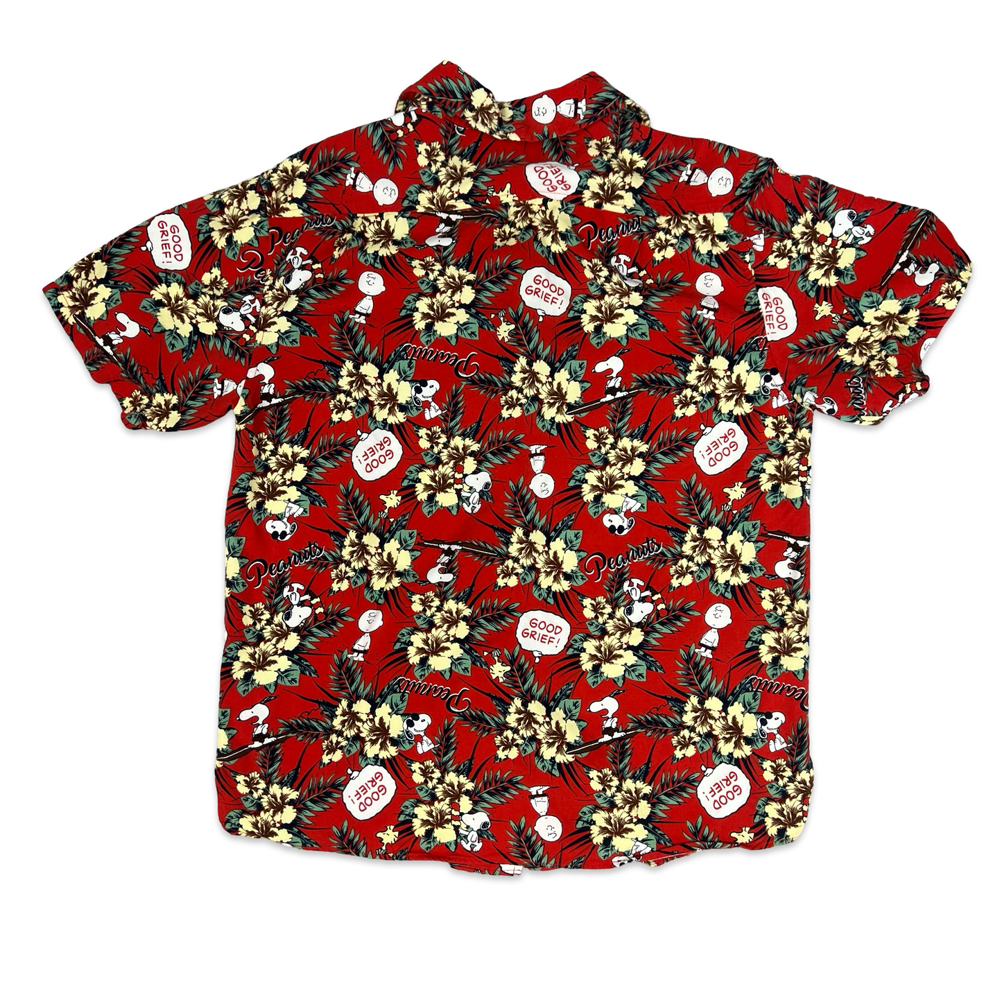 Peanuts Print Red Aloha Shirt S