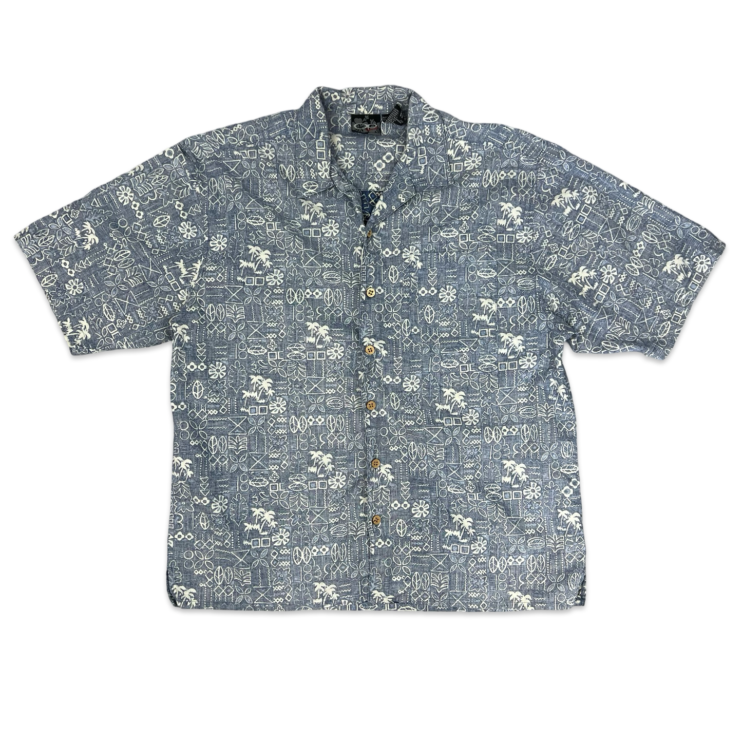 Y2K Blue Abstract Print Aloha Shirt XL