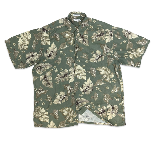 Vintage 90s 00s Pierre Cardin Green & Brown Leafy Print Shirt XL