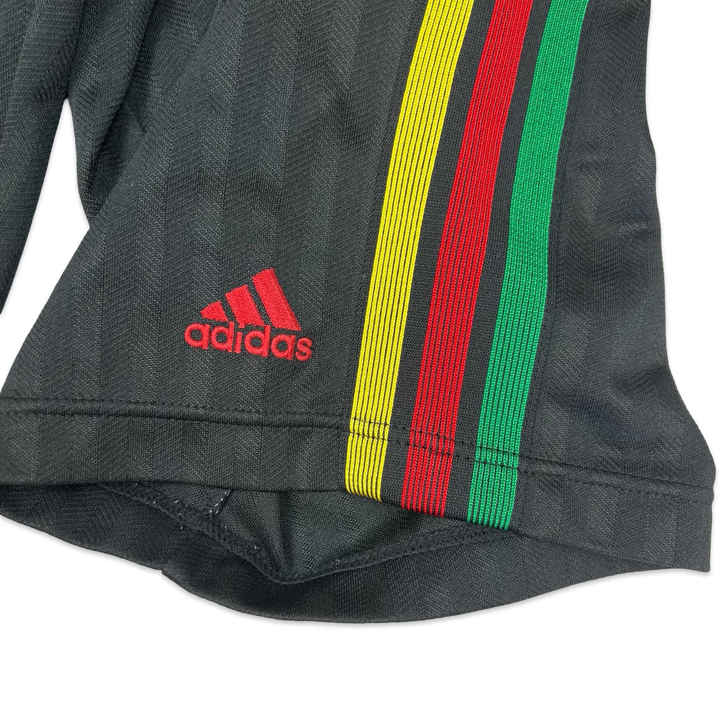 00's Adidas Black Sport Shorts Yellow Red & Green Stripes M
