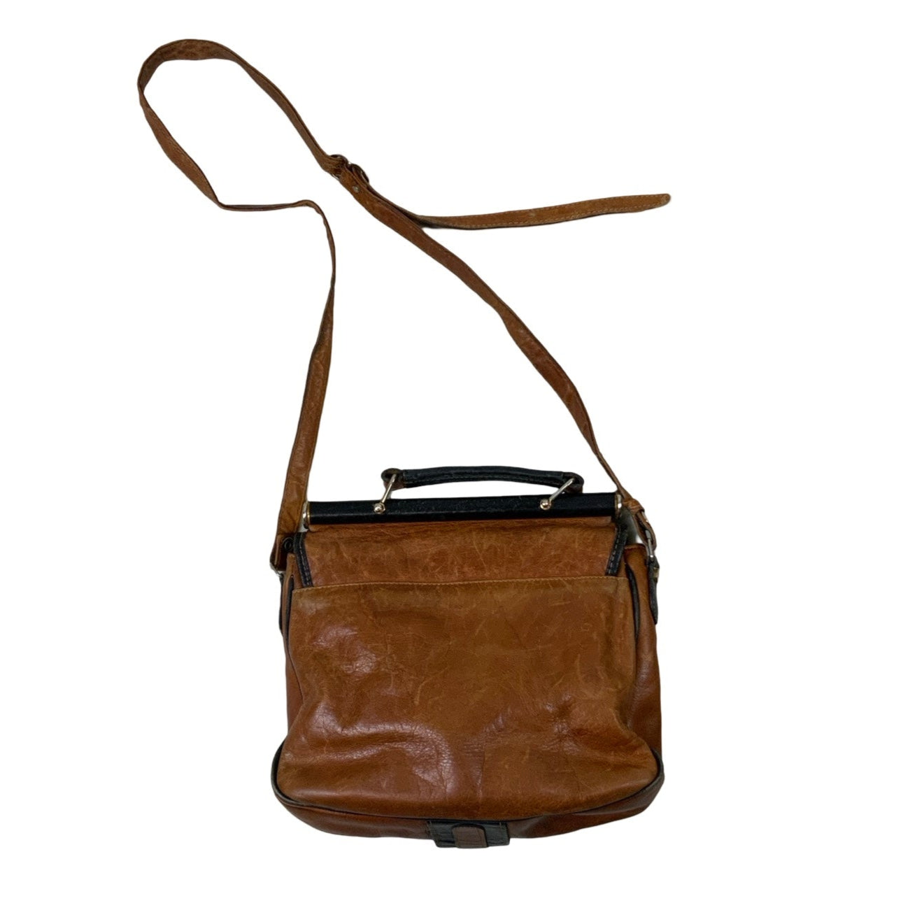 Vintage Brown Leather Satchel Shoulder Handbag