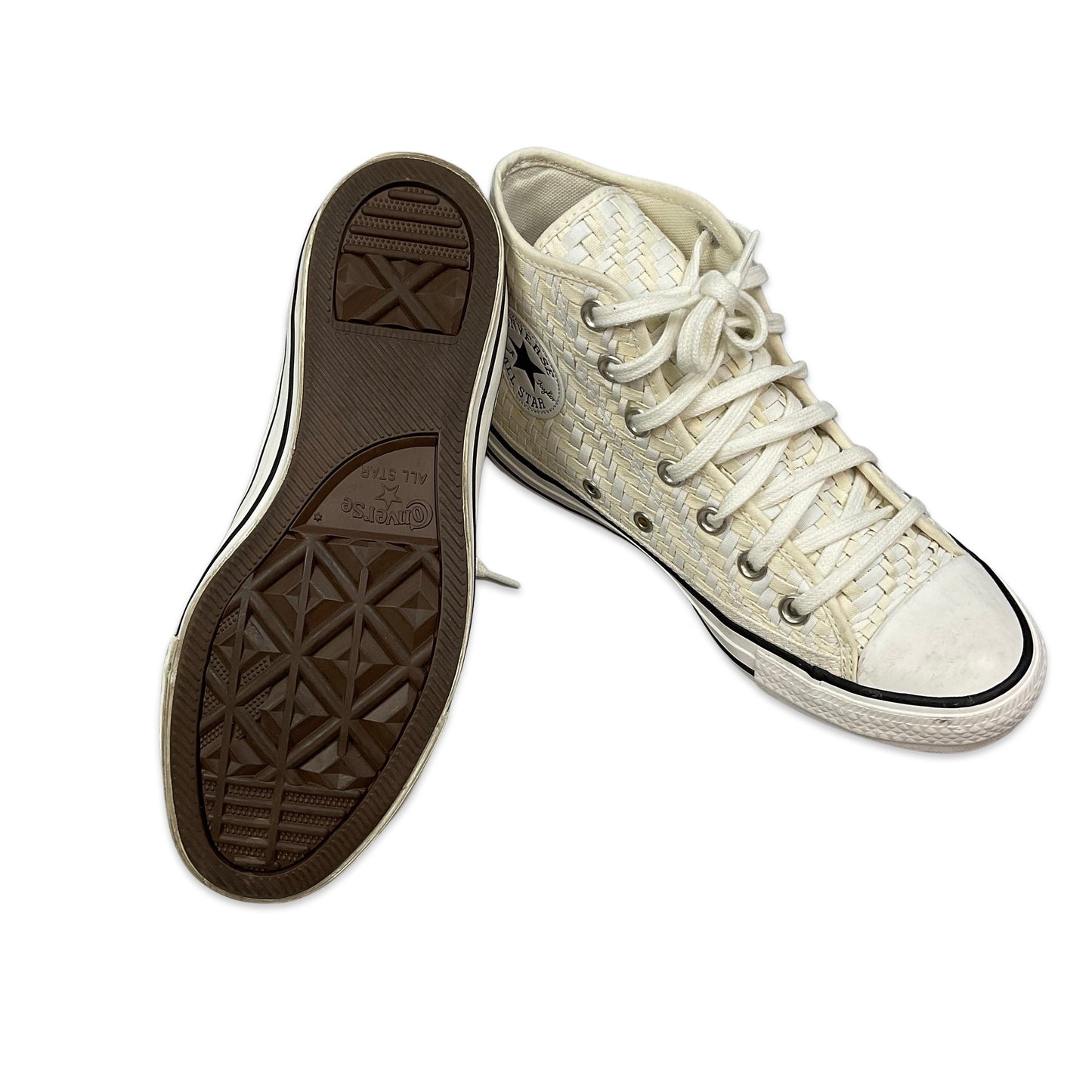 White & Beige Woven High Top Converse UK 4.5